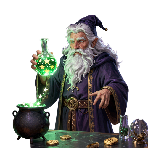 Willkommens-Elixier - 1. Einzahlung - alchemistische Illustration mit Professor und Bonus Crab im CasinoLab