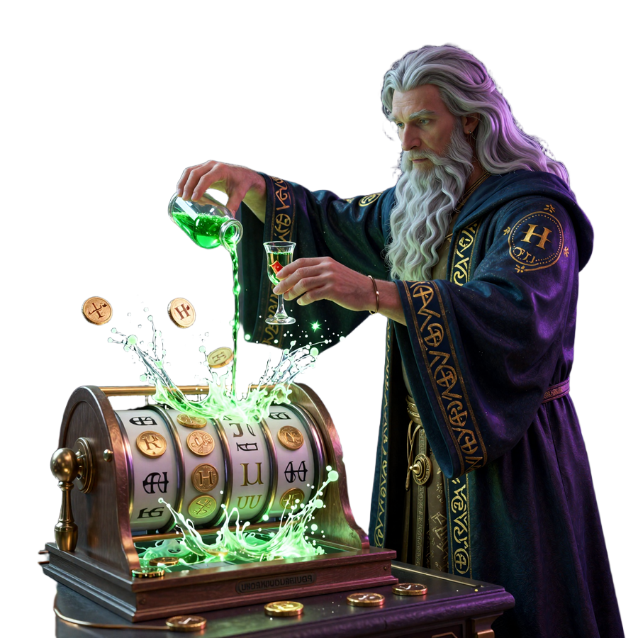 Spiele mit &euro;500 Bonus + 200 Freispielen verzaubern - alchemistische Szene mit Professor und Bonus Crab im CasinoLab Casino
